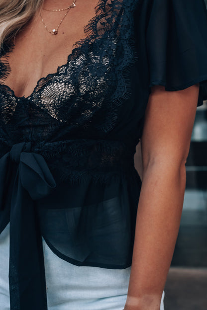 Fine Lines Lace Blouse (Black) FINAL SALE
