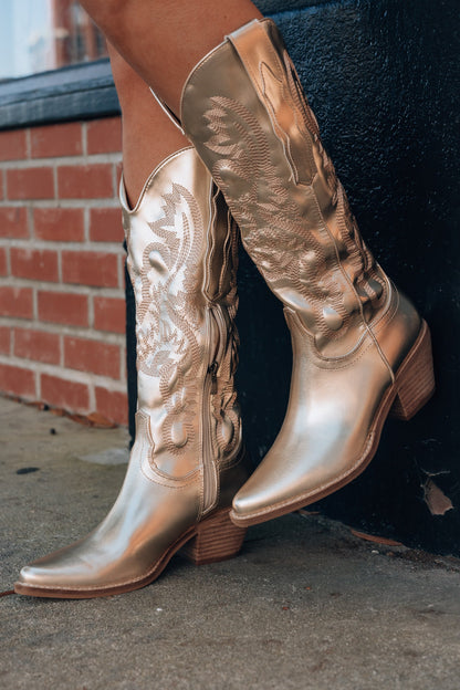 Tessa Metallic Cowboy Boots (Gold) FINAL SALE