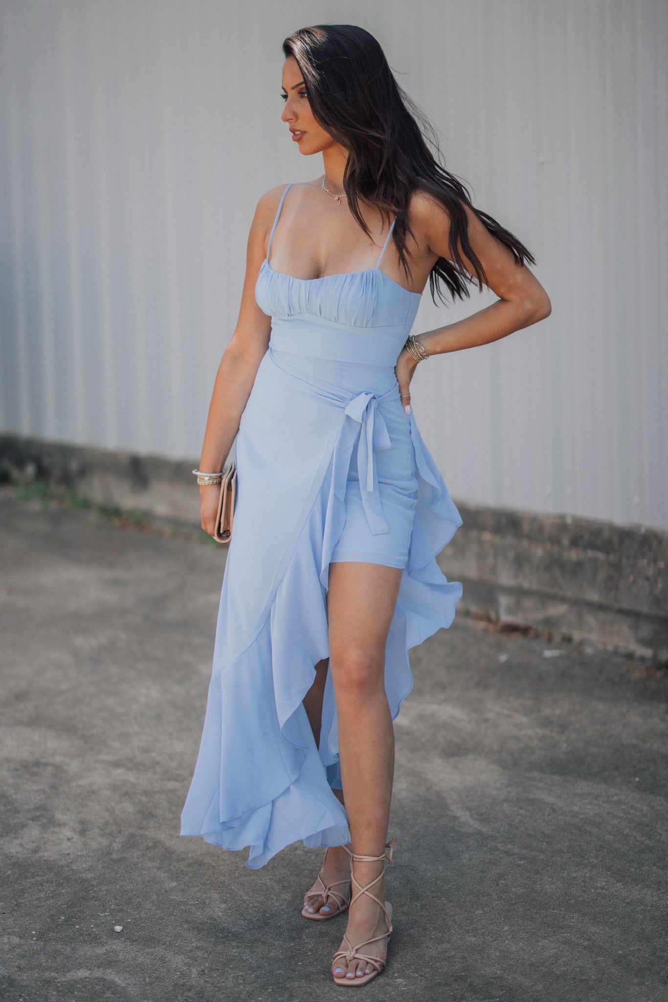 Infinite Love Asymmetrical Maxi Dress (Baby Blue)