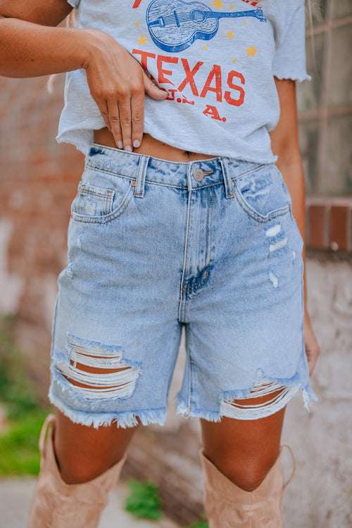 High Rise Bermuda Denim Shorts