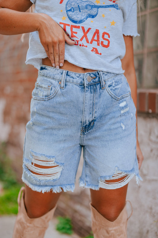 High Rise Bermuda Denim Shorts