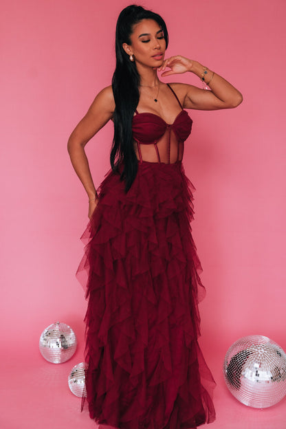 Cascading Tulle Corset Maxi Dress