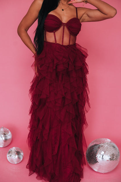 Cascading Tulle Corset Maxi Dress