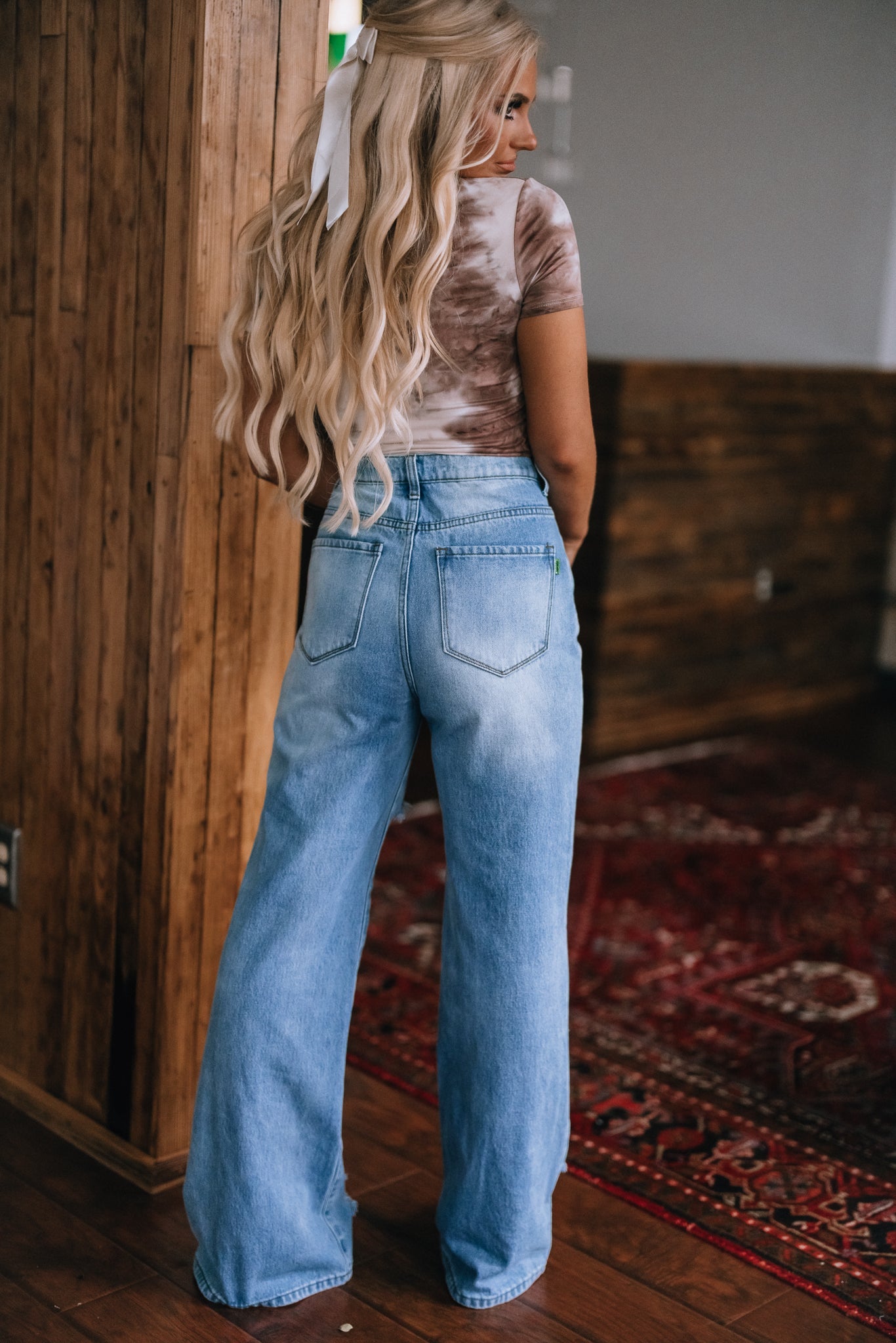 Viv High-Rise Distressed Wide Leg Jeans