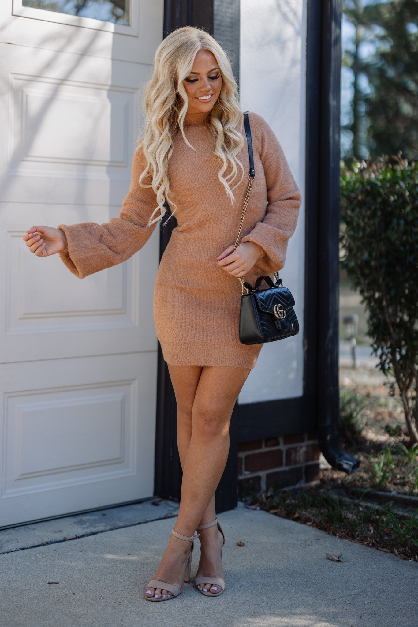 Felicity Fuzzy Sweater Dress (Tan) FINAL SALE