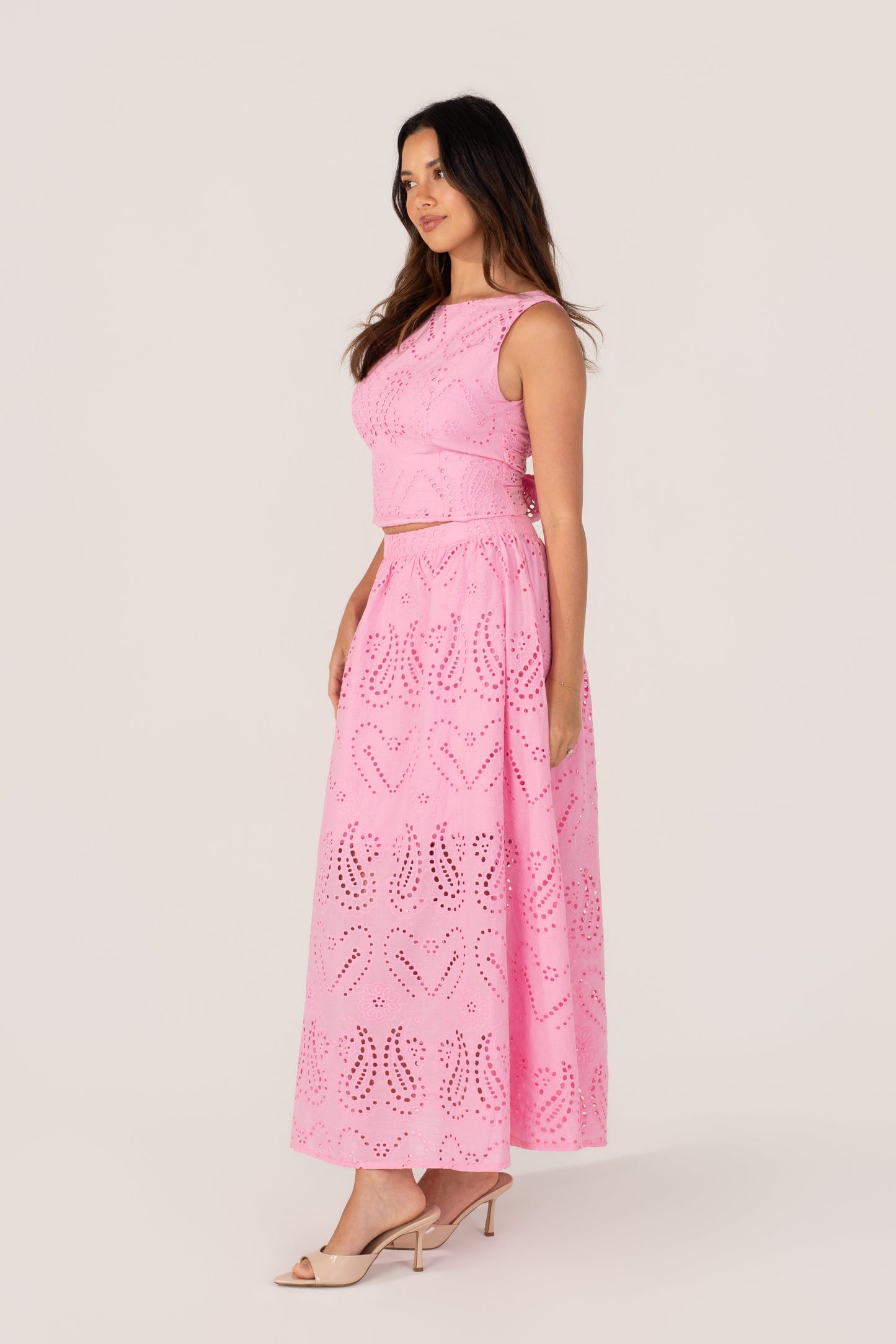 Haisley Pink Embroidered Top & Maxi Skirt Set