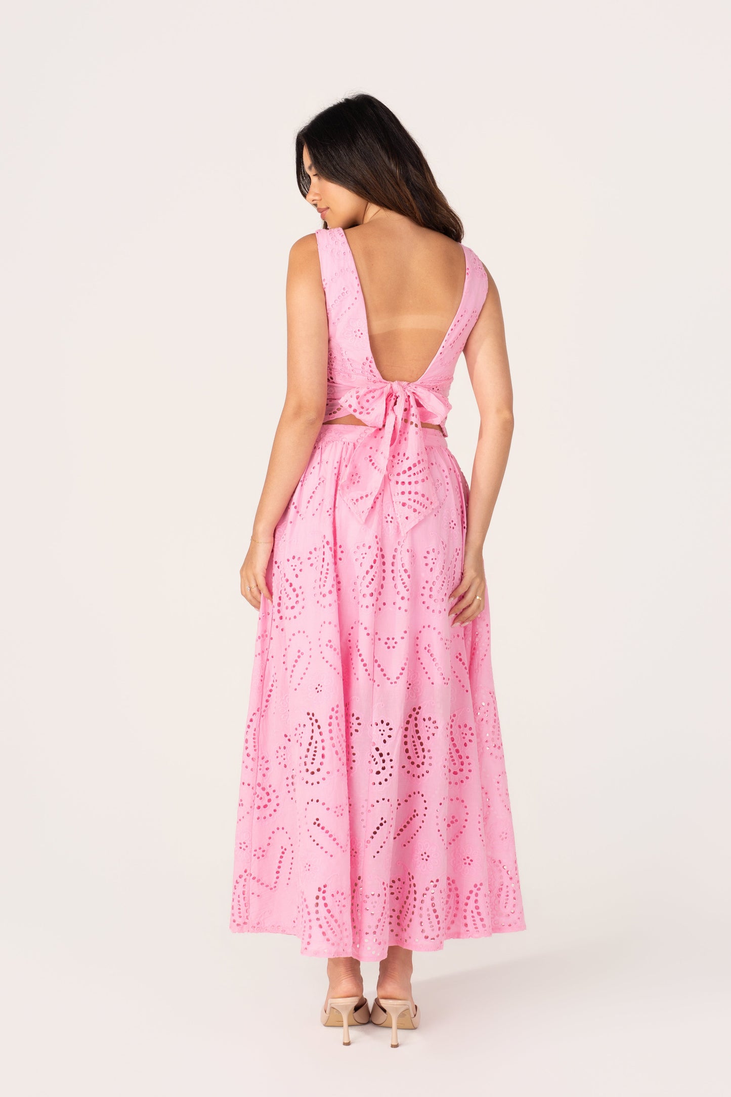Haisley Pink Embroidered Top & Maxi Skirt Set