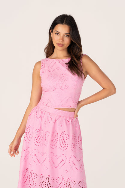 Haisley Pink Embroidered Top & Maxi Skirt Set