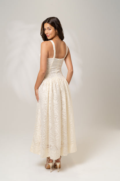 Helena Cream Drop Waist Maxi Dress