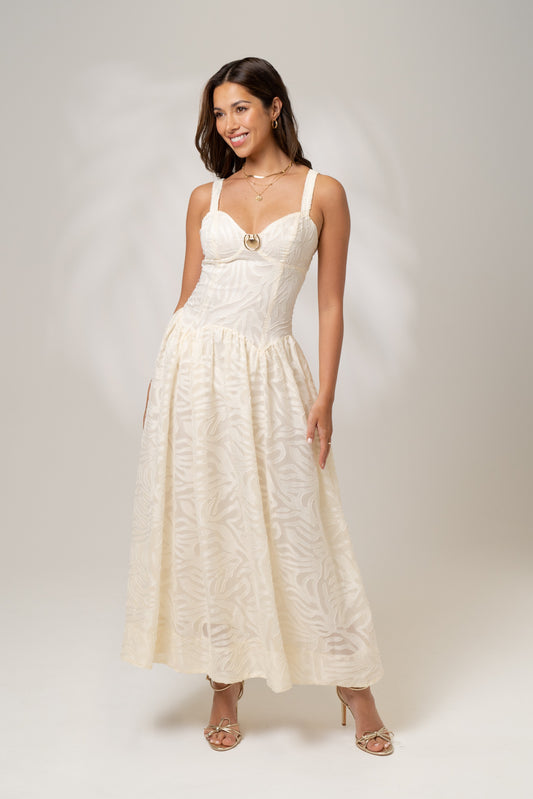 Helena Cream Drop Waist Maxi Dress