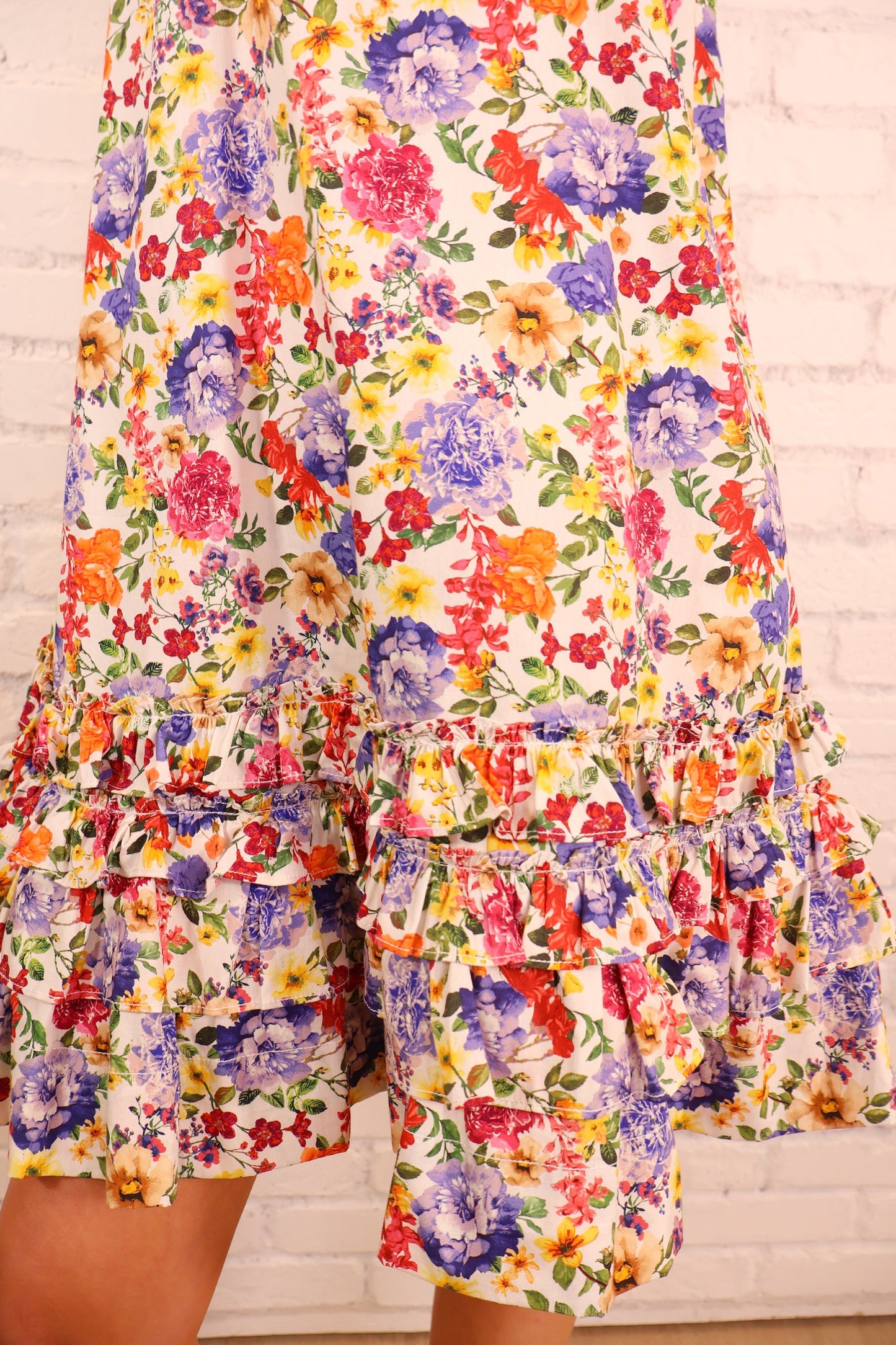Bright Floral Ruffle Hem Mini Dress