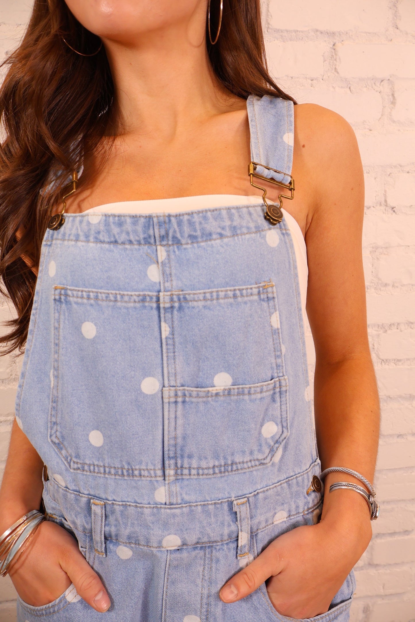 Polka Dot Denim Overall Romper