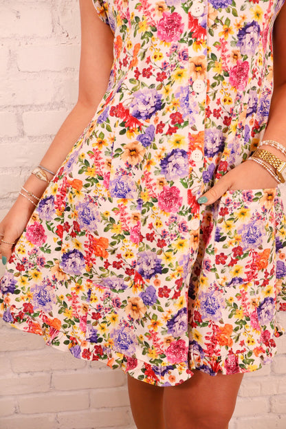 Floral Button Front Denim Dress