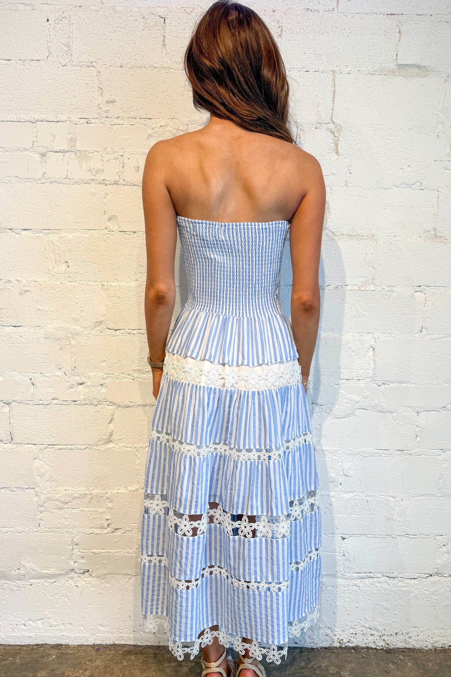Striped Floral Lace Tube Dress