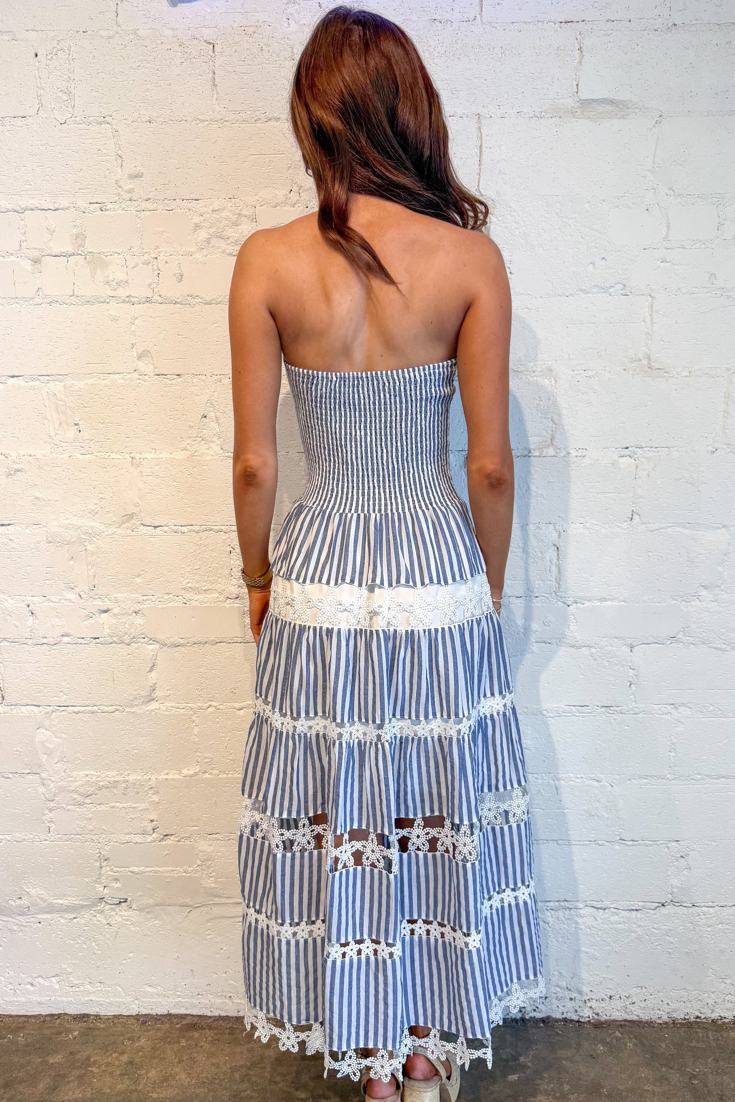Striped Floral Lace Tube Dress