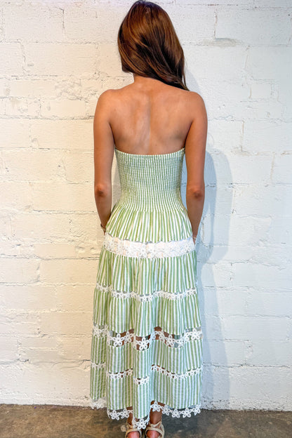 Striped Floral Lace Tube Dress