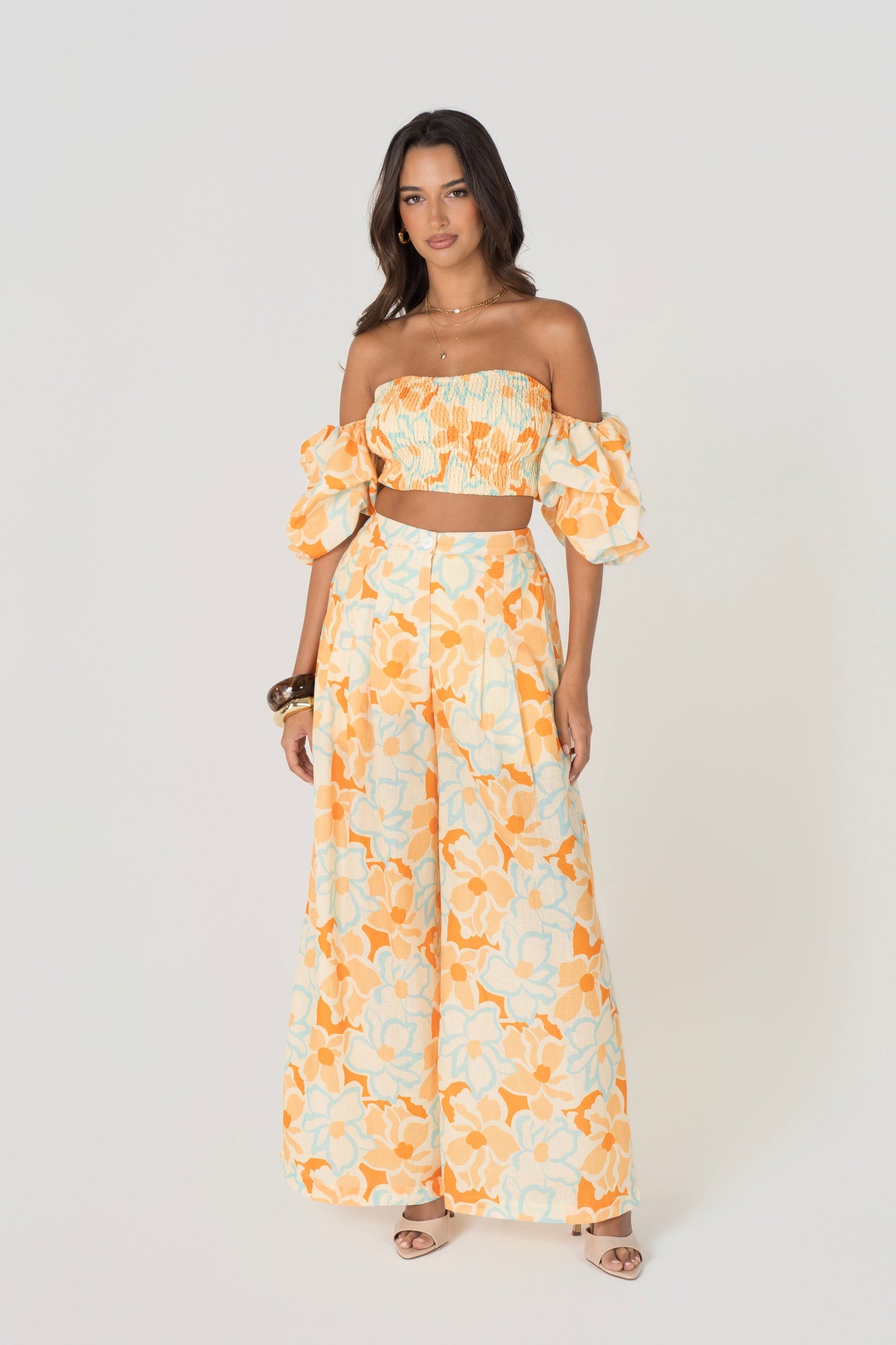 Isela Floral Off Shoulder Puff Sleeve Top & Pant Set
