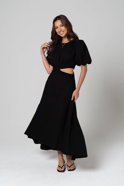 Janice Side Cut-Out Puff Sleeve Maxi Dress