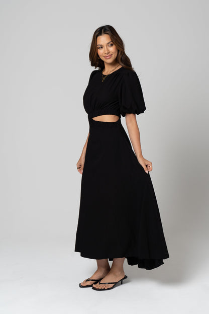 Janice Side Cut-Out Puff Sleeve Maxi Dress