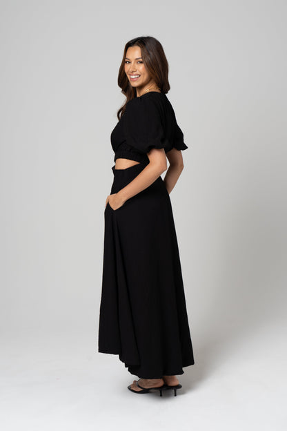 Janice Side Cut-Out Puff Sleeve Maxi Dress