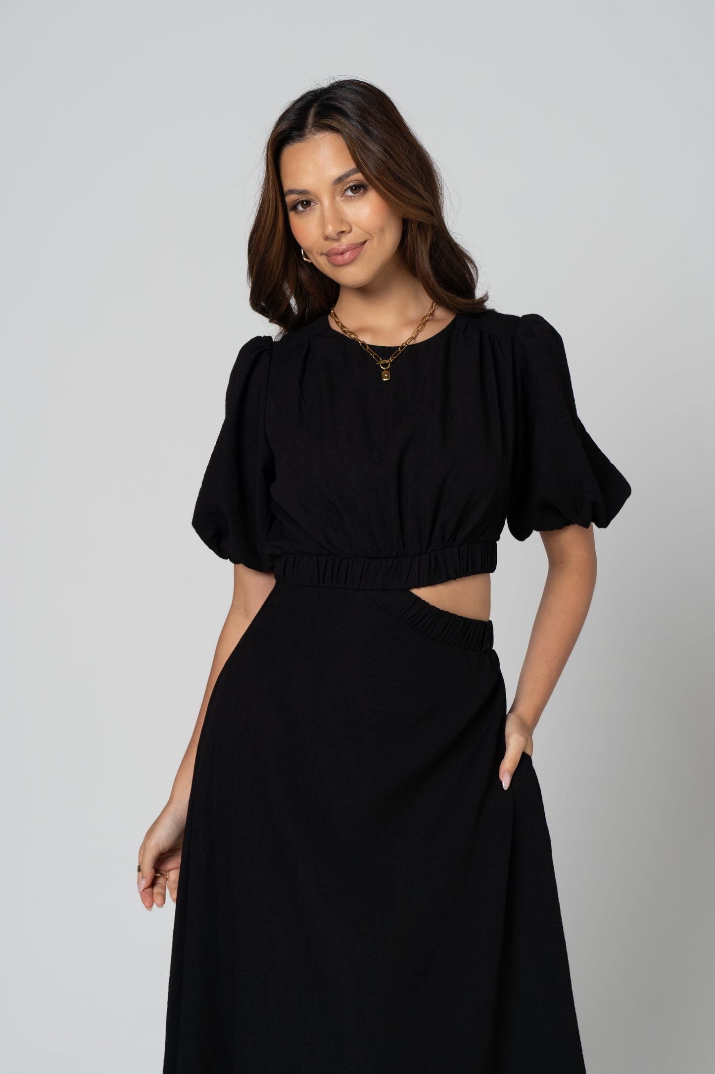 Janice Side Cut-Out Puff Sleeve Maxi Dress