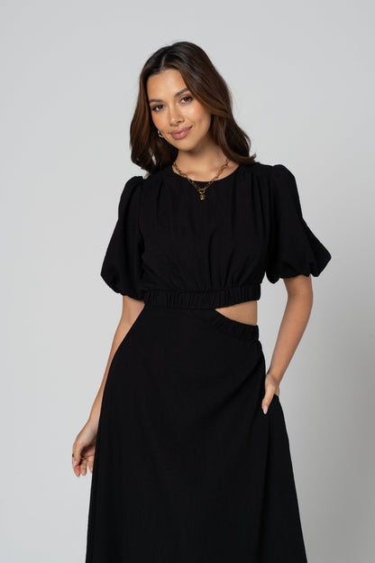 Janice Side Cut-Out Puff Sleeve Maxi Dress