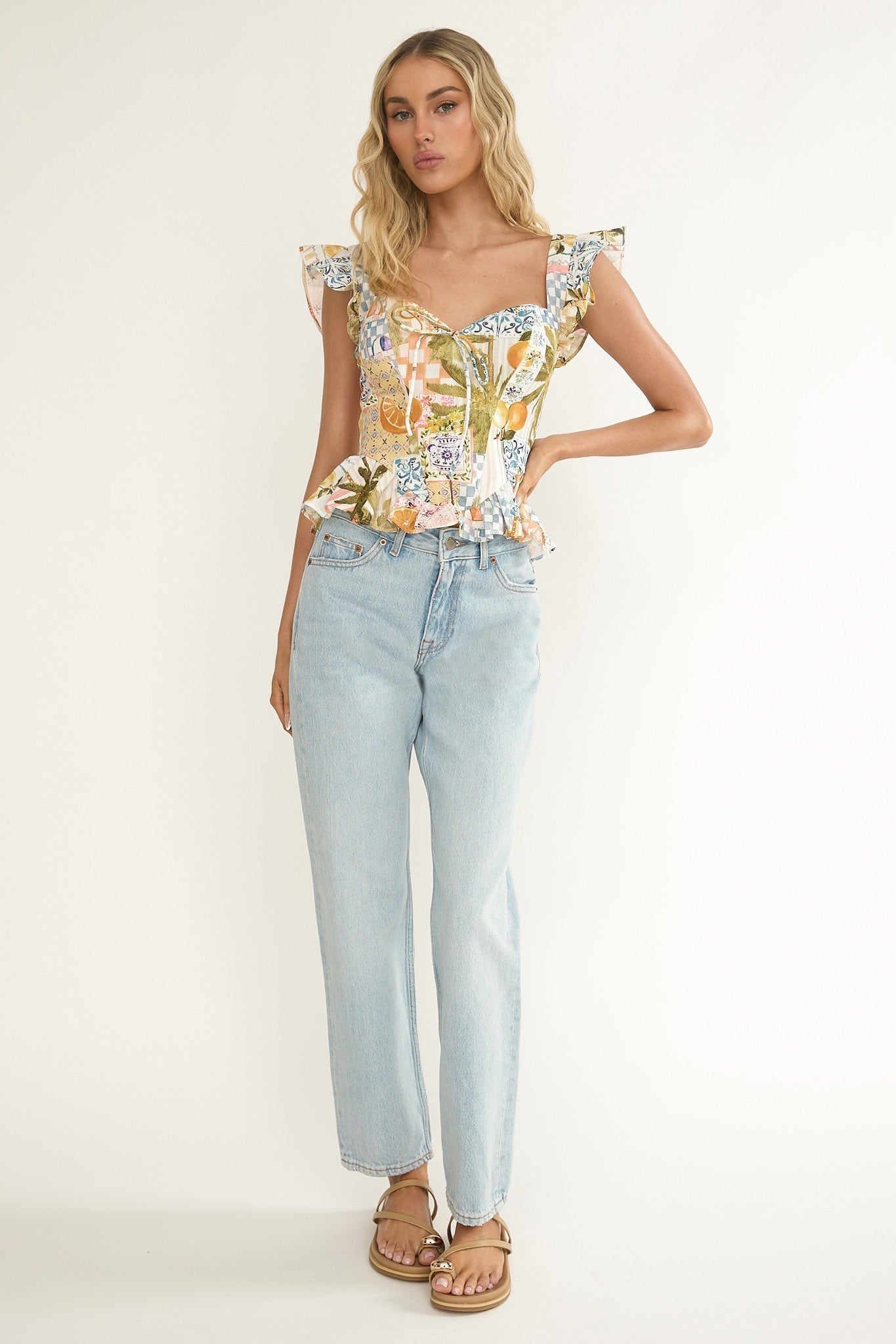 Allora Frill Sleeve Top Las Palmas