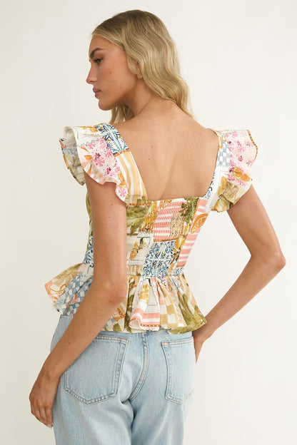 Allora Frill Sleeve Top Las Palmas