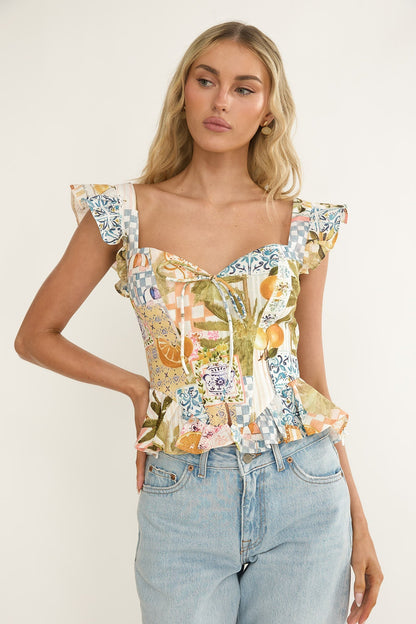 Allora Frill Sleeve Top Las Palmas