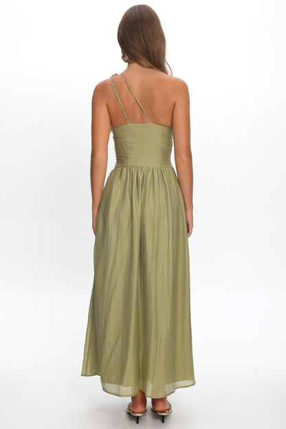 Andrina One-Shoulder Ruched Maxi Dress Olive