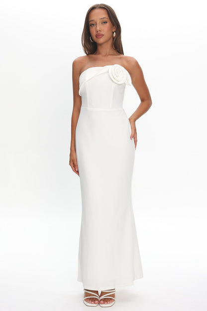 Amellia Off-Shoulder Rosette Maxi Dress White