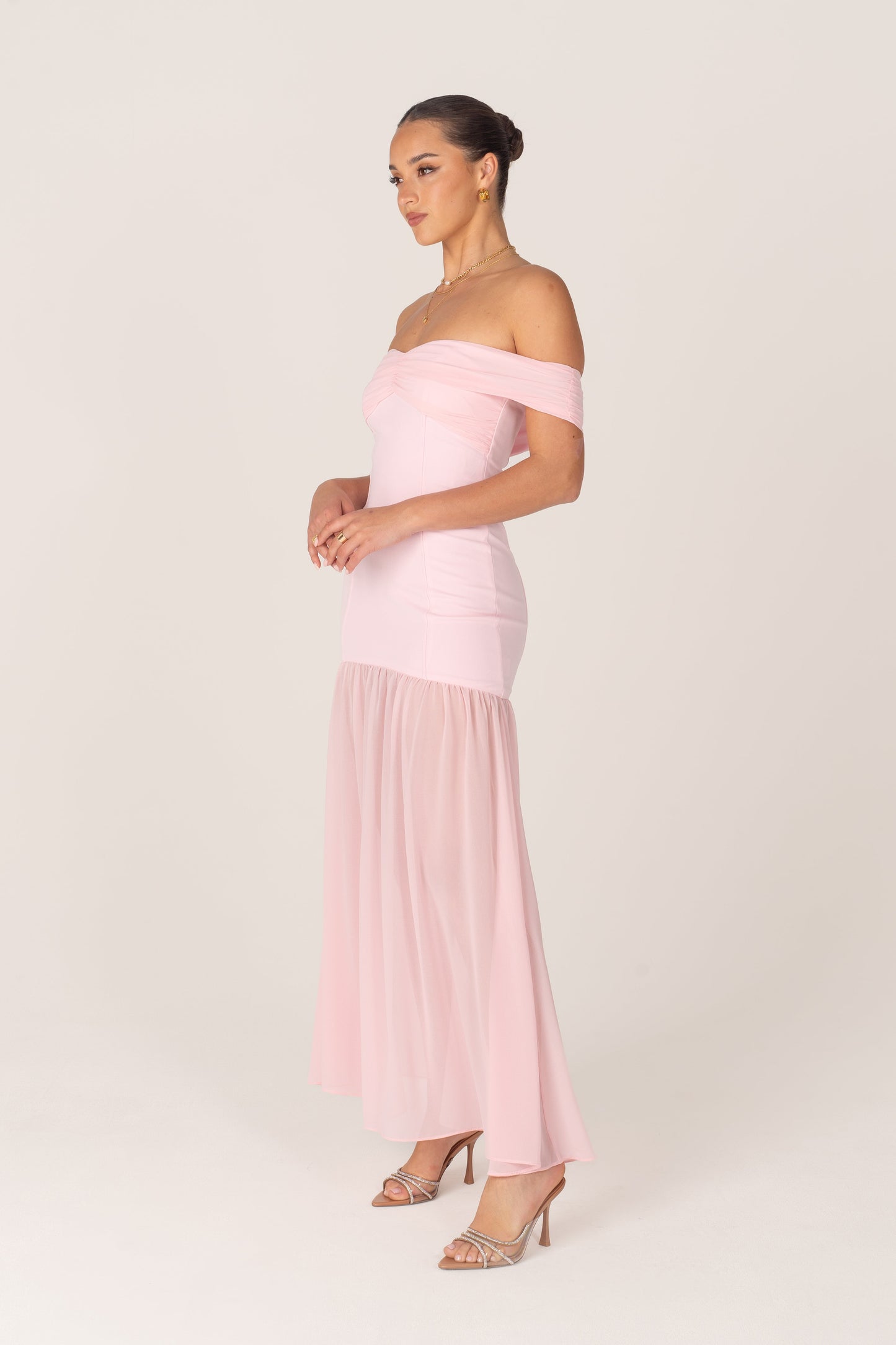 Kaia Pink Off-Shoulder Flare Hem Gown