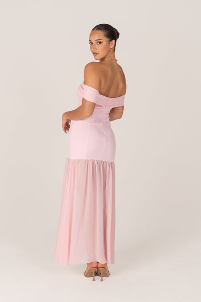 Kaia Pink Off-Shoulder Flare Hem Gown