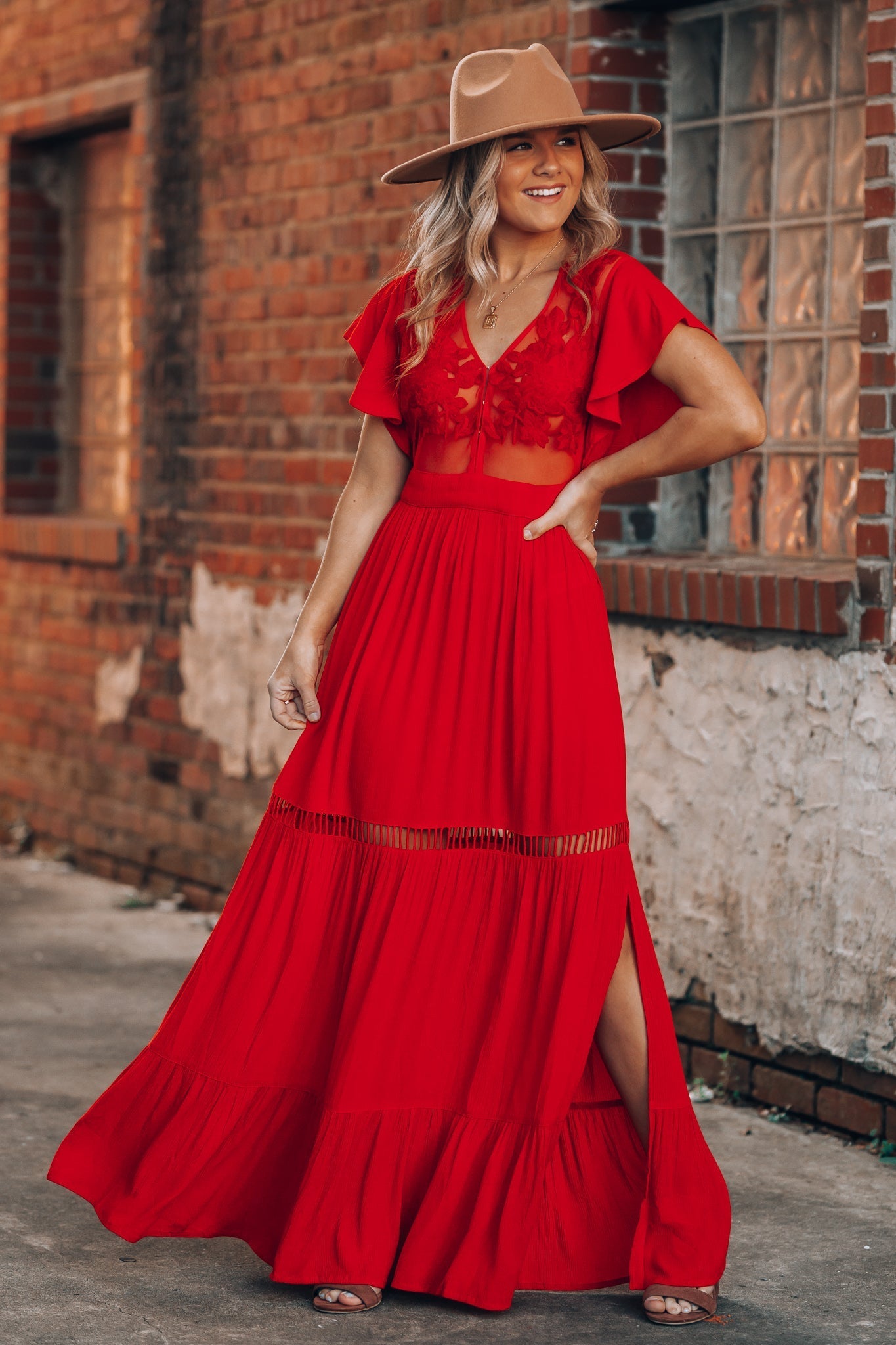 Skylar Embroidered Maxi Dress (Red) FINAL SALE