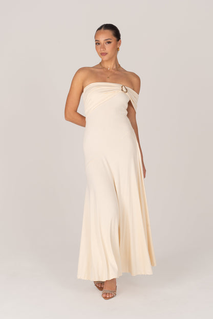 Lacy One-Shoulder Cream Cocktail Dress