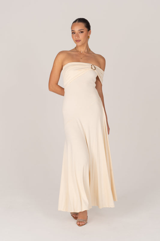 Lacy One-Shoulder Cream Cocktail Dress