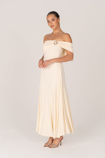 Lacy One-Shoulder Cream Cocktail Dress
