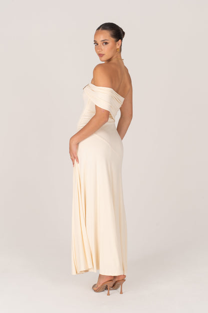 Lacy One-Shoulder Cream Cocktail Dress
