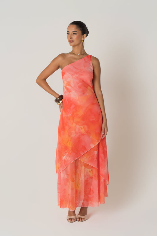 Liora One-Shoulder Layered Maxi Dress