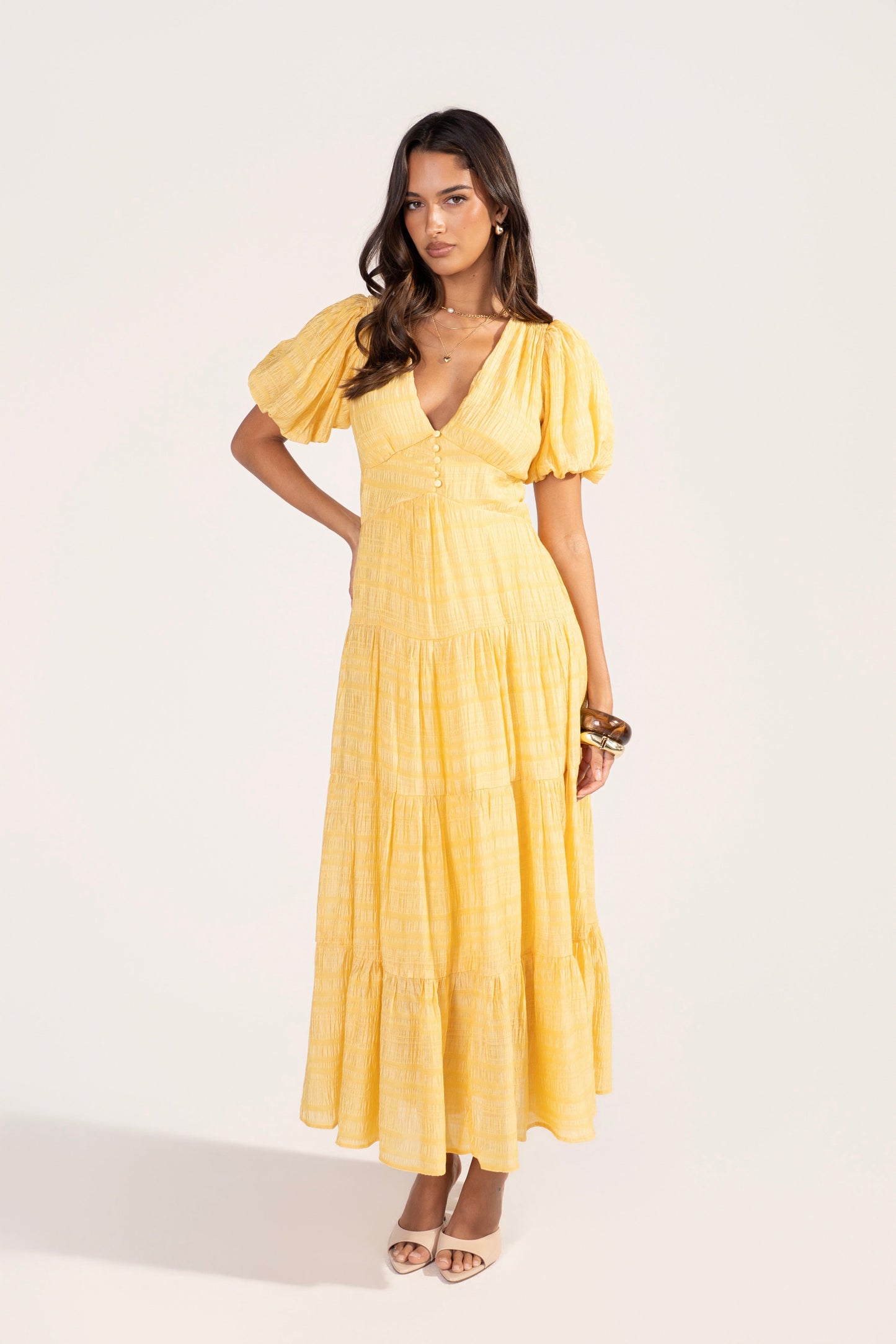 Mahala Puff Sleeve Yellow Day Dress