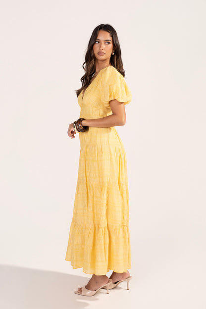 Mahala Puff Sleeve Yellow Day Dress