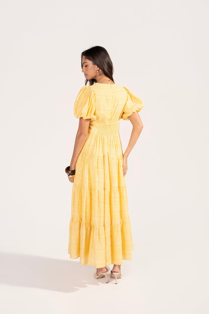 Mahala Puff Sleeve Yellow Day Dress