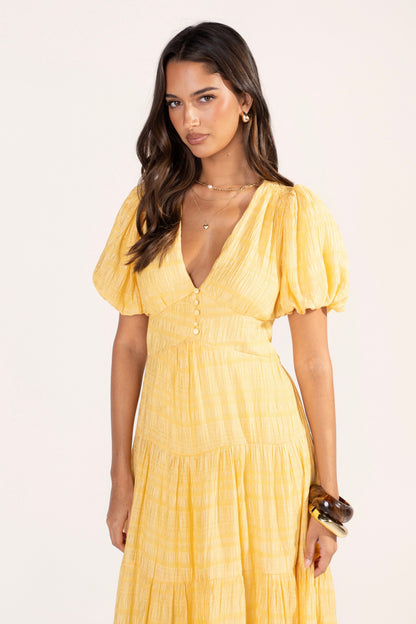 Mahala Puff Sleeve Yellow Day Dress