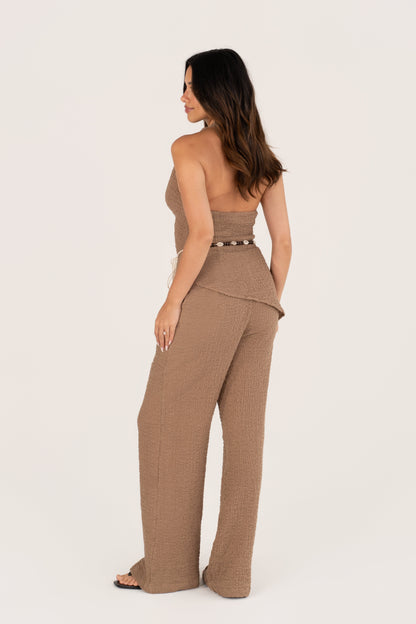 Marcelle Brown Cowl Halter Top & Matching Pant Set