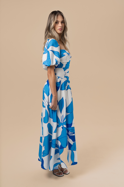 Maris Blue Puff Sleeve Maxi Dress