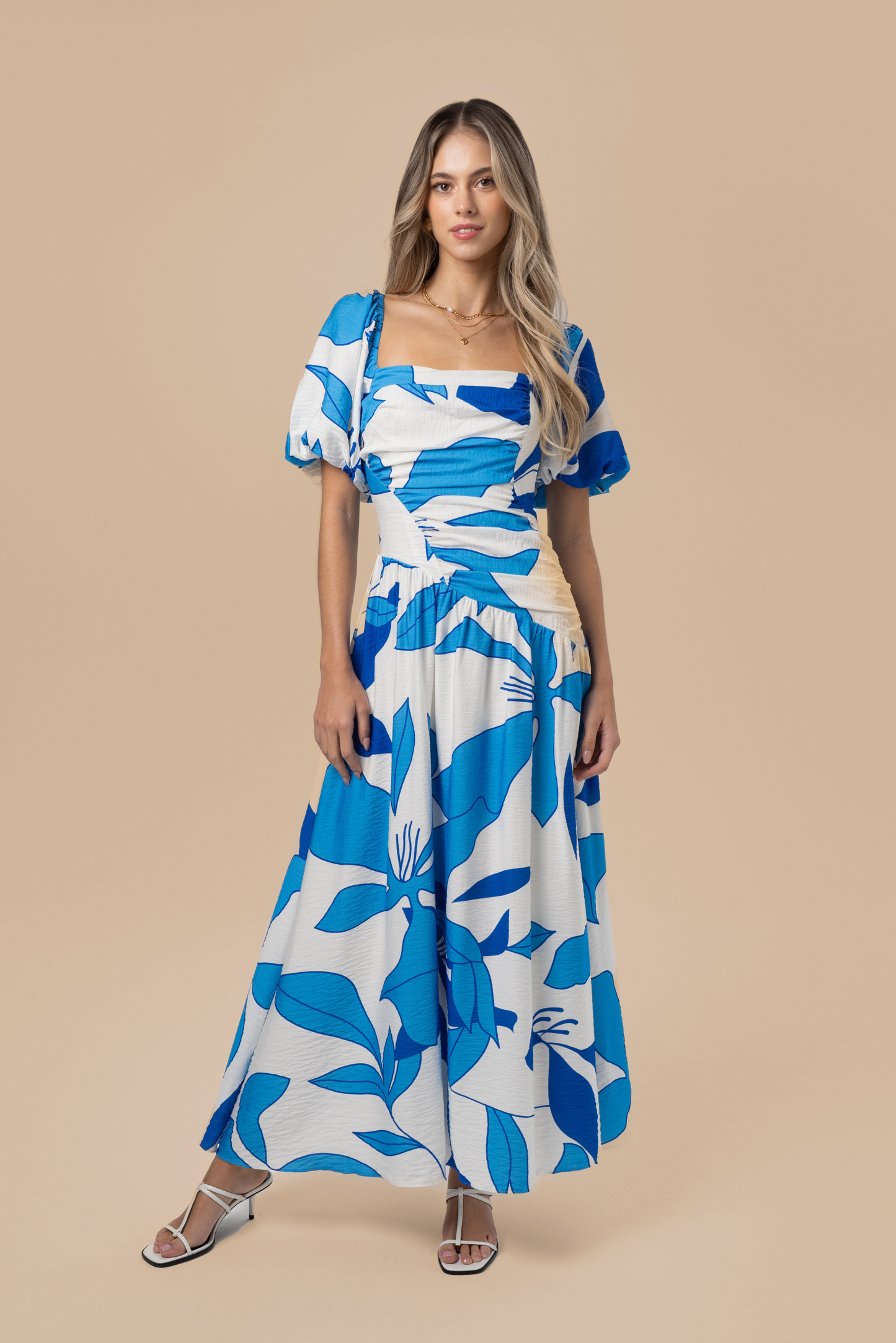 Maris Blue Puff Sleeve Maxi Dress
