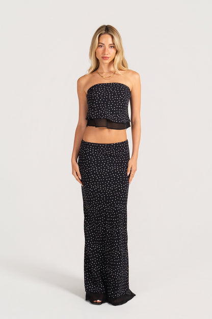 Marlene Black Polka-Dot Set - Strapless Top & Maxi Skirt