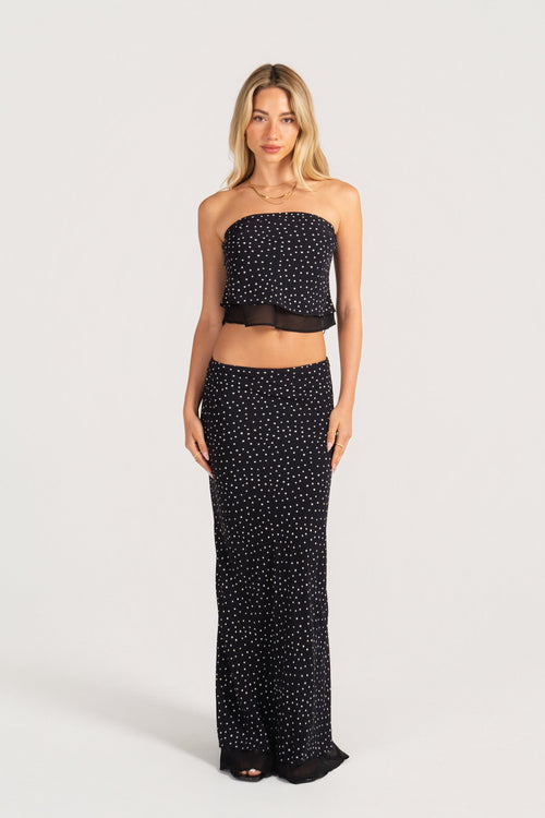 Marlene Black Polka-Dot Set - Strapless Top & Maxi Skirt