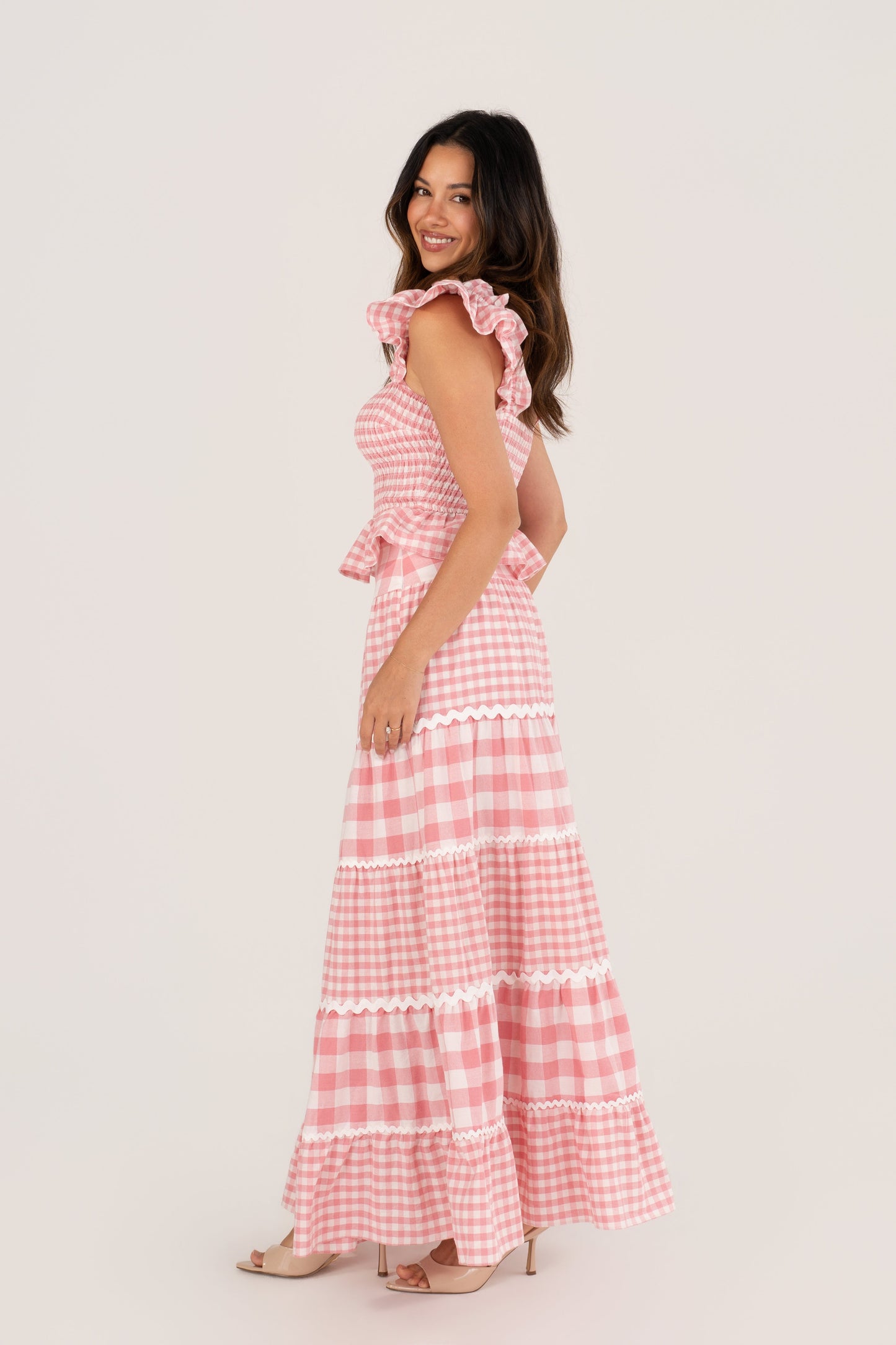 Mireya Pink Gingham Top & Maxi Skirt Set