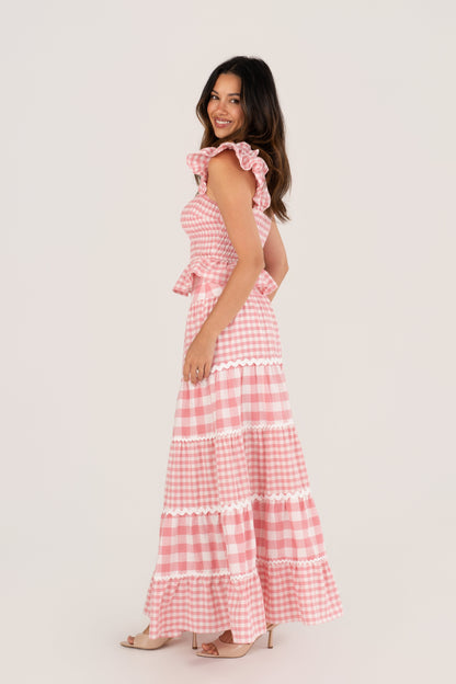 Mireya Pink Gingham Top & Maxi Skirt Set